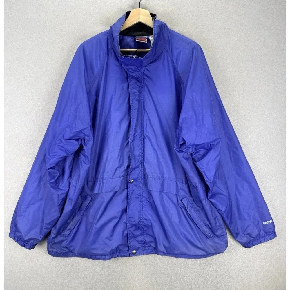 Vintage Rawlings Men's Sz XL Blue 100% Nylon Full Zip W/snaps Windbreaker Jacket